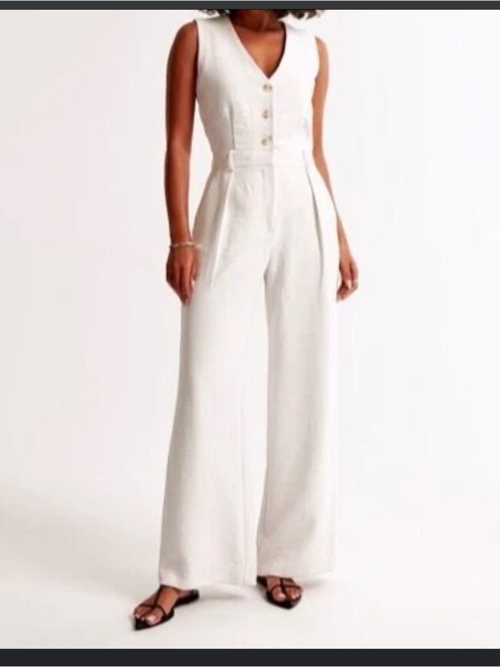 Abercrombie & Fitch White Sleeveless Wide-Leg Jumpsuit